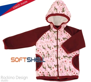Softshellová detská bunda Rockino veľ. 122 vzor 8543 - tmavovínová kvet