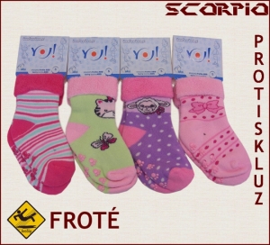 02 Dívčí ponožky SCORPIO  protiskluzové froté, velikost 7-14 měsíců 4 PÁRY