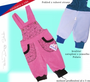 Dětské zateplené kalhoty s laclem ROCKINO vel.74,80,86,92 vzor 8103 - růžové