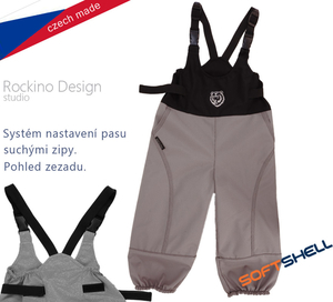 Detské softshellové zateplené nohavice ROCKINO s trakmi veľ. 98 vzor 8392 - sivočierne