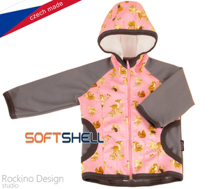 Softshellová dětská bunda Rockino vel. 98,104 vzor 8677 - šedá lesní zvířátka