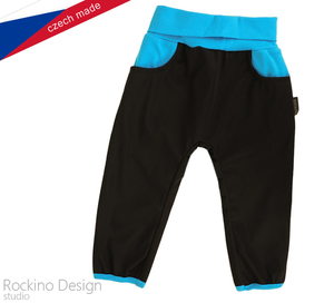Dětské softshellové kalhoty ROCKINO vel. 68,74,80 vzor 8353 - černotyrkysové