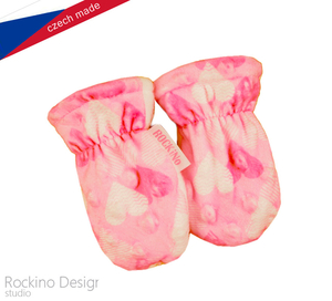 Dětské rukavičky (0-12 měsíců) ROCKINO vzor 6327 materiál Coral puntík (s bublinkami) vel.0 růžové s potiskem