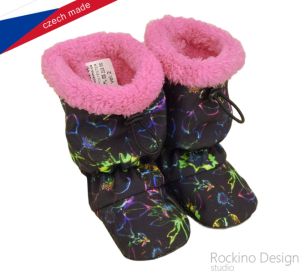 Softshellové topánočky s protišmykom ROCKINO Premium Antislip vzor 6451 - kvety/ružové