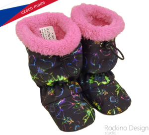 Softshellové capáčky s protiskluzem ROCKINO Premium Antislip vzor 6451 vel. 2,3 - květy/růžové