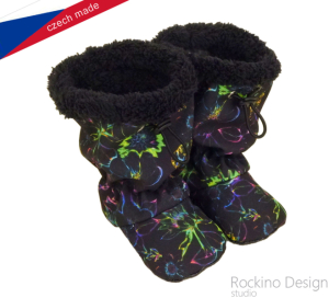 Softshellové topánočky s protišmykom ROCKINO Premium Antislip vzor 6451 - kvety/čierne