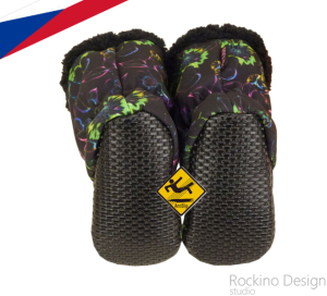 Softshellové topánočky s protišmykom ROCKINO Premium Antislip vzor 6451 - kvety/čierne