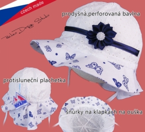 Dívčí klobouk ROCKINO vel. 48,50,52 vzor 3032 - bílý s modrým tiskem