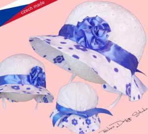 Dívčí klobouk ROCKINO vel. 50,52,54,56 vzor 3035 - bílý s modrou stuhou
