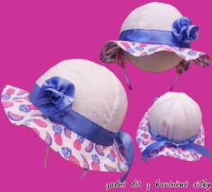 Dievčenský klobúk ROCKINO veľ. 46,48,50,52 vzor 3030 - biely s modrou stuhou