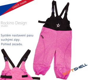Detské softshellové zateplené nohavice ROCKINO s trakmi veľ. 104 vzor 8391 - ružovočierne