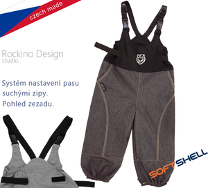 Detské softshellové zateplené nohavice ROCKINO s trakmi veľ. 80 vzor 8483 - sivočierne žíhané