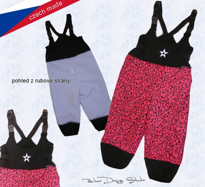 Dětské nepromokavé zateplené kalhoty ROCKINO s laclem vel.86,92,98,104 vzor 8122 - růžové