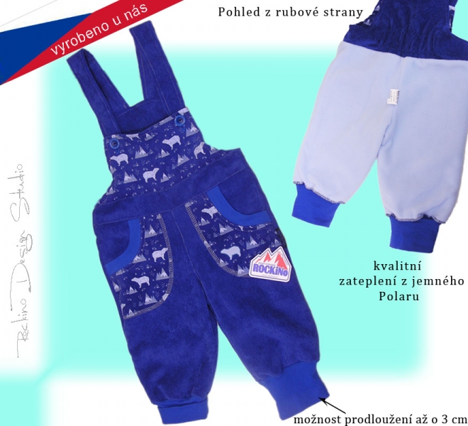 Dětské zateplené kalhoty s laclem ROCKINO vel.74,80,86,92 vzor 8103 - modré
