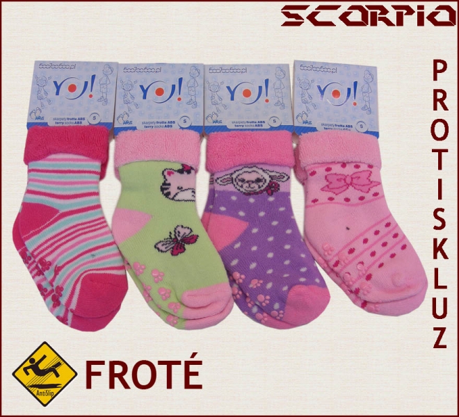 02 Dívčí ponožky SCORPIO  protiskluzové froté, velikost 7-14 měsíců 1 PÁR