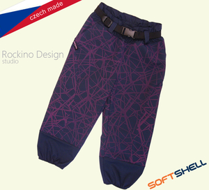 Detské softshellové zateplené nohavice ROCKINO veľ. 140 vzor 8220 - tmavomodrá s fialovým žíhaním