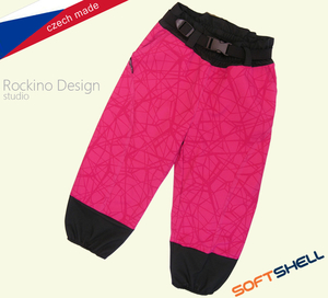 Detské softshellové zateplené nohavice ROCKINO veľ. 134 vzor 8220 - ružové tmavoružovým žíhaním