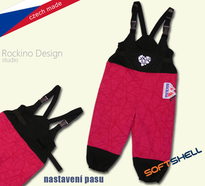 Detské softshellové zateplené nohavice ROCKINO s trakmi veľ. 86 vzor 8221 - ružovočierne žíhané