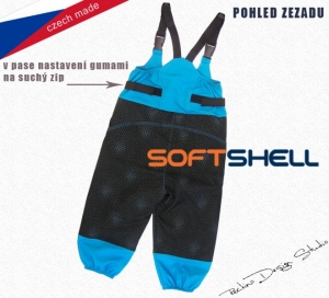Detské softshellové zateplené nohavice ROCKINO s trakmi veľ. 86 vzor 8155 - tyrkysovočierne